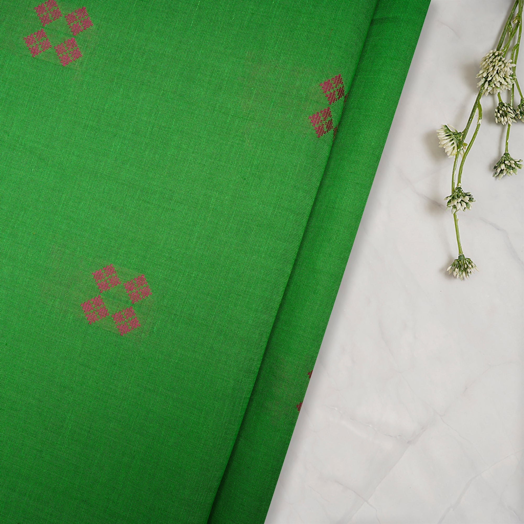 Classic Green Geometric Pattern Yarn Dyed Cutwork Fancy South Cotton Fabric