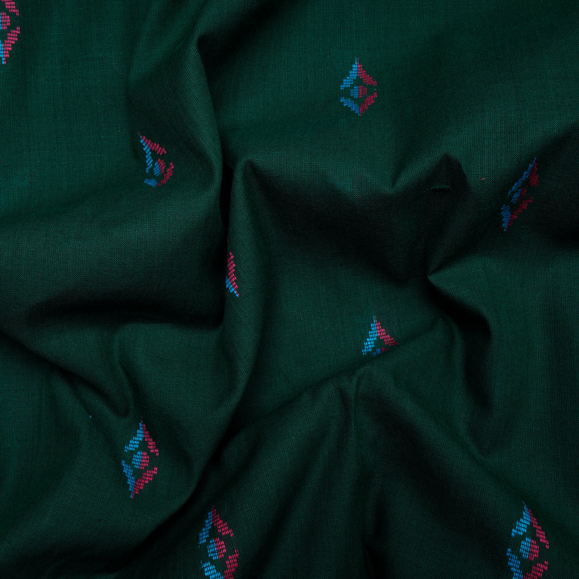 Dark Green Geometric Pattern Yarn Dyed Cutwork Fancy South Cotton Fabric