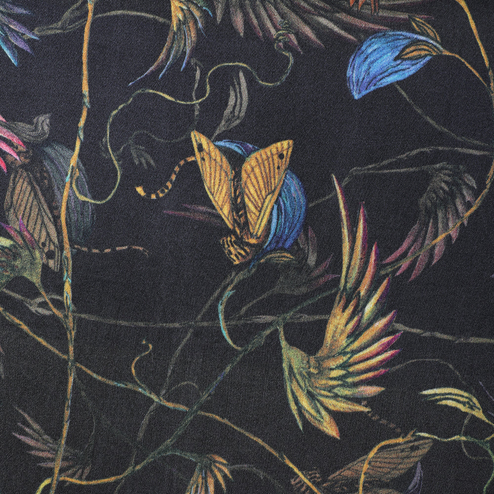 Black Color Digital Printed Satin Silk Fabric