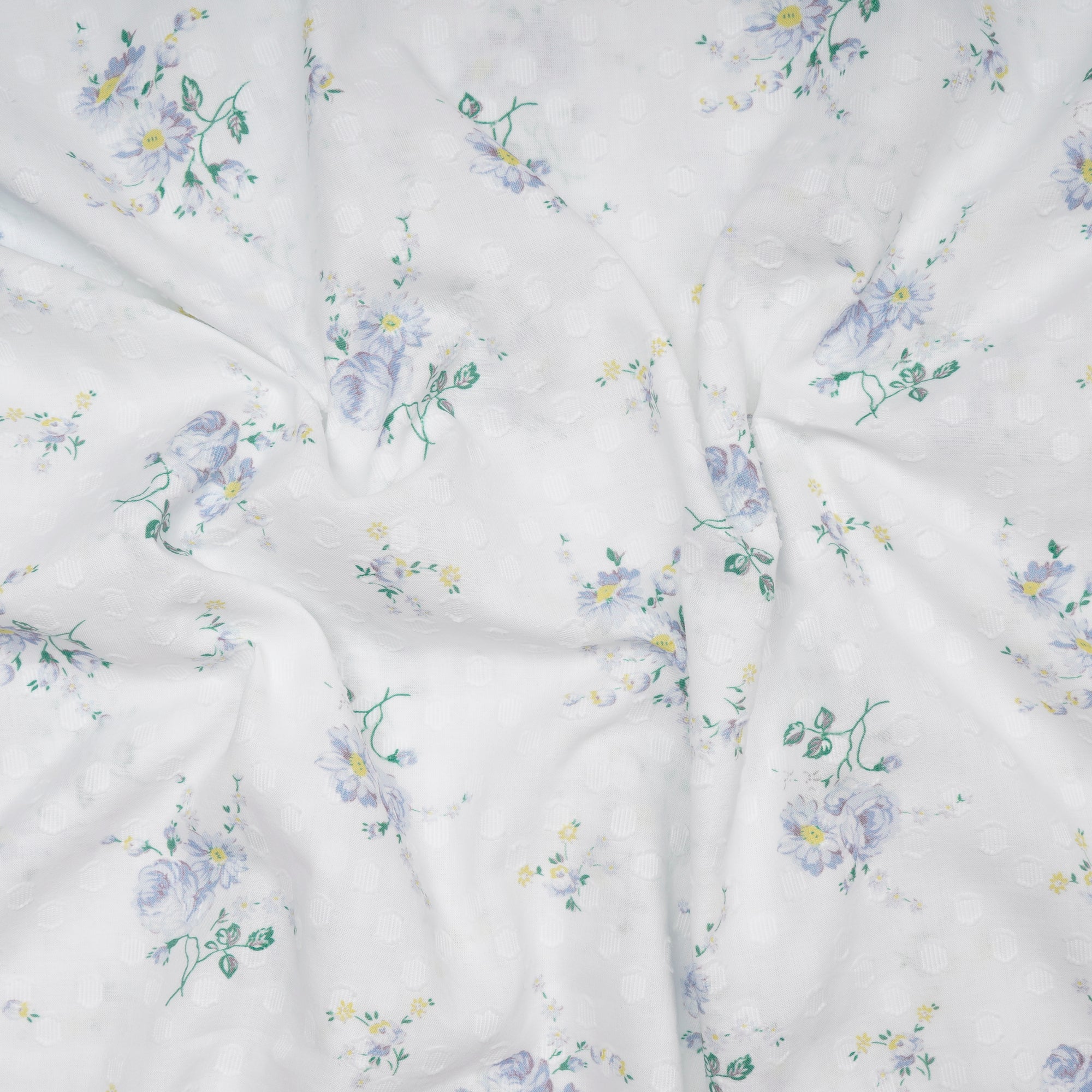 White Floral Pattern Digital Printed Cotton Dobby Fabric