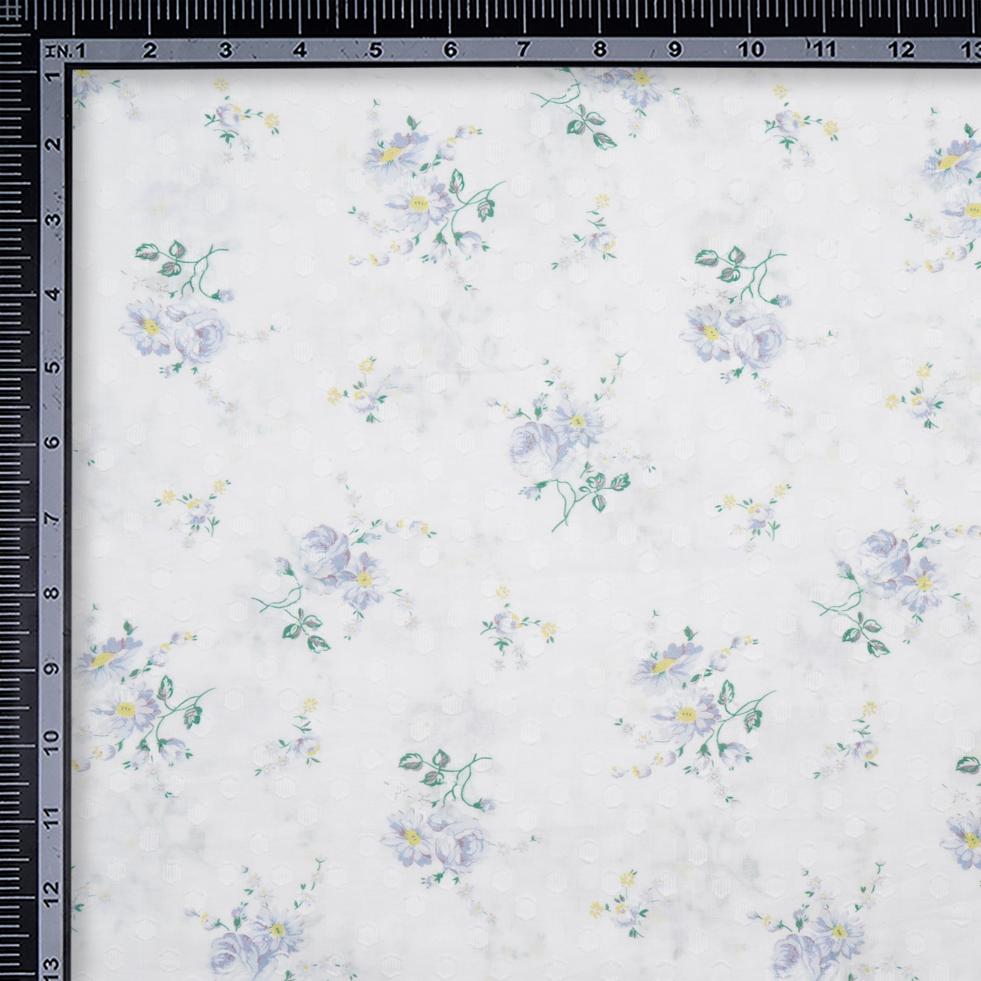 White Floral Pattern Digital Printed Cotton Dobby Fabric