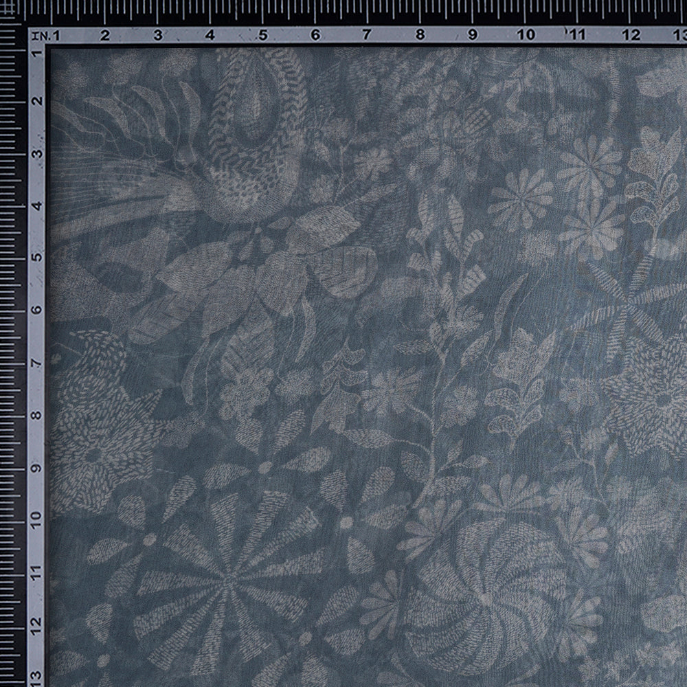 Grey Color Digital Printed Organza Silk Fabric