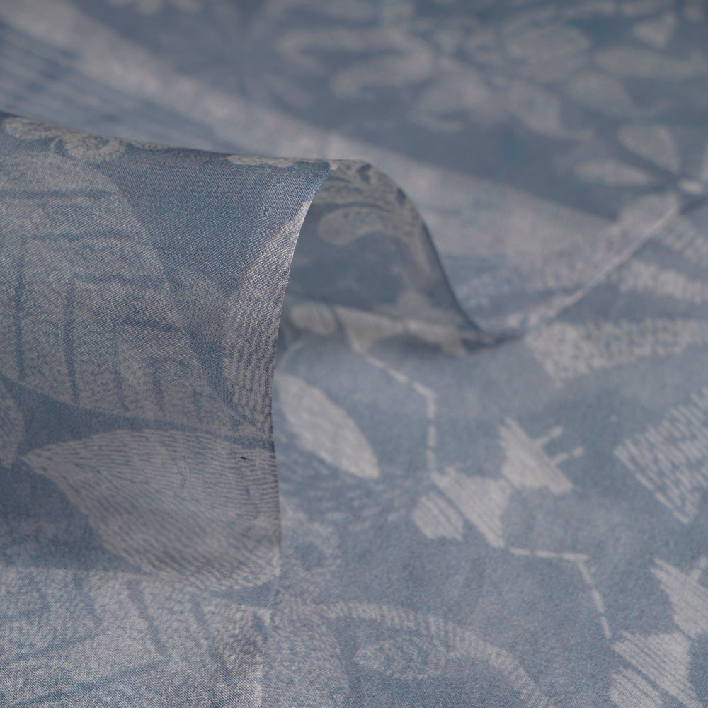 Grey Color Digital Printed Organza Silk Fabric