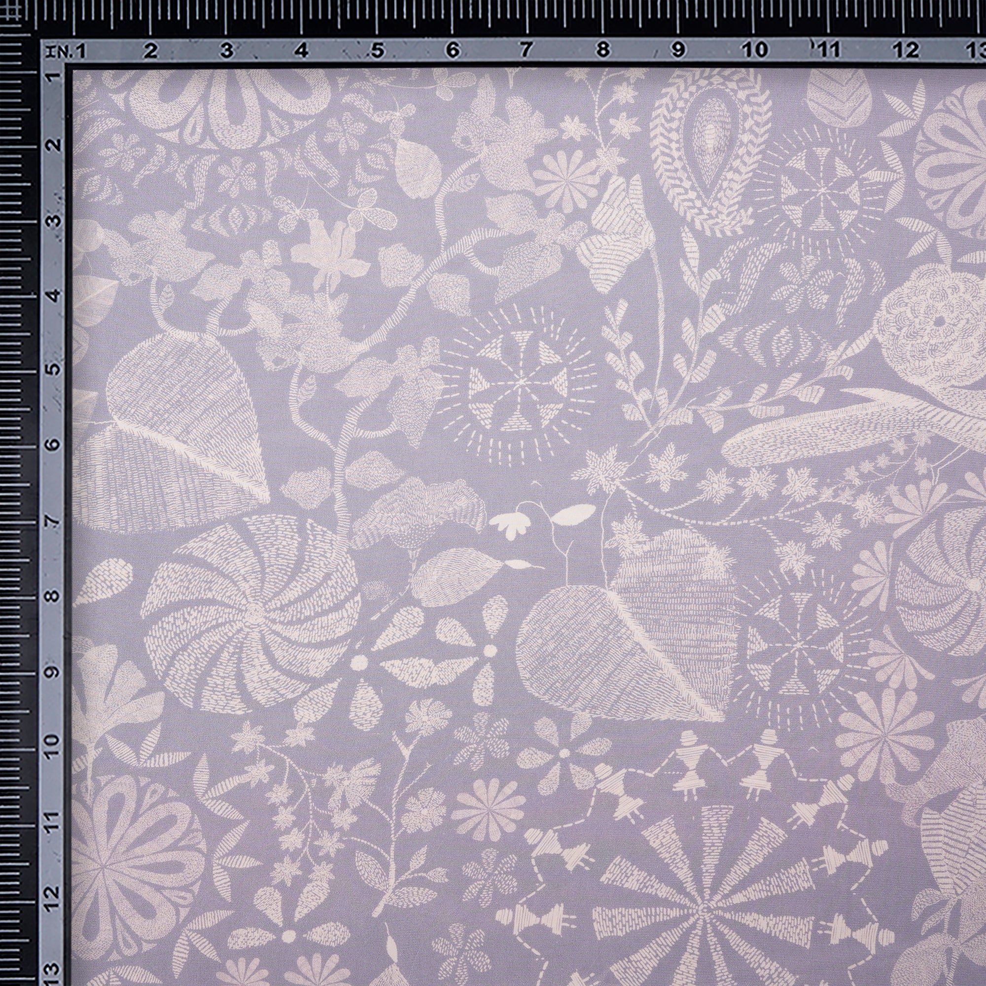 Grey Floral Pattern Digital Printed Crepe Silk Fabric