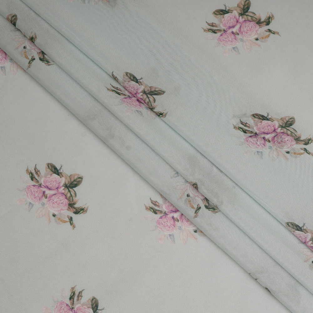 Powder Blue Digital Printed Bemberg Paper Silk Fabric