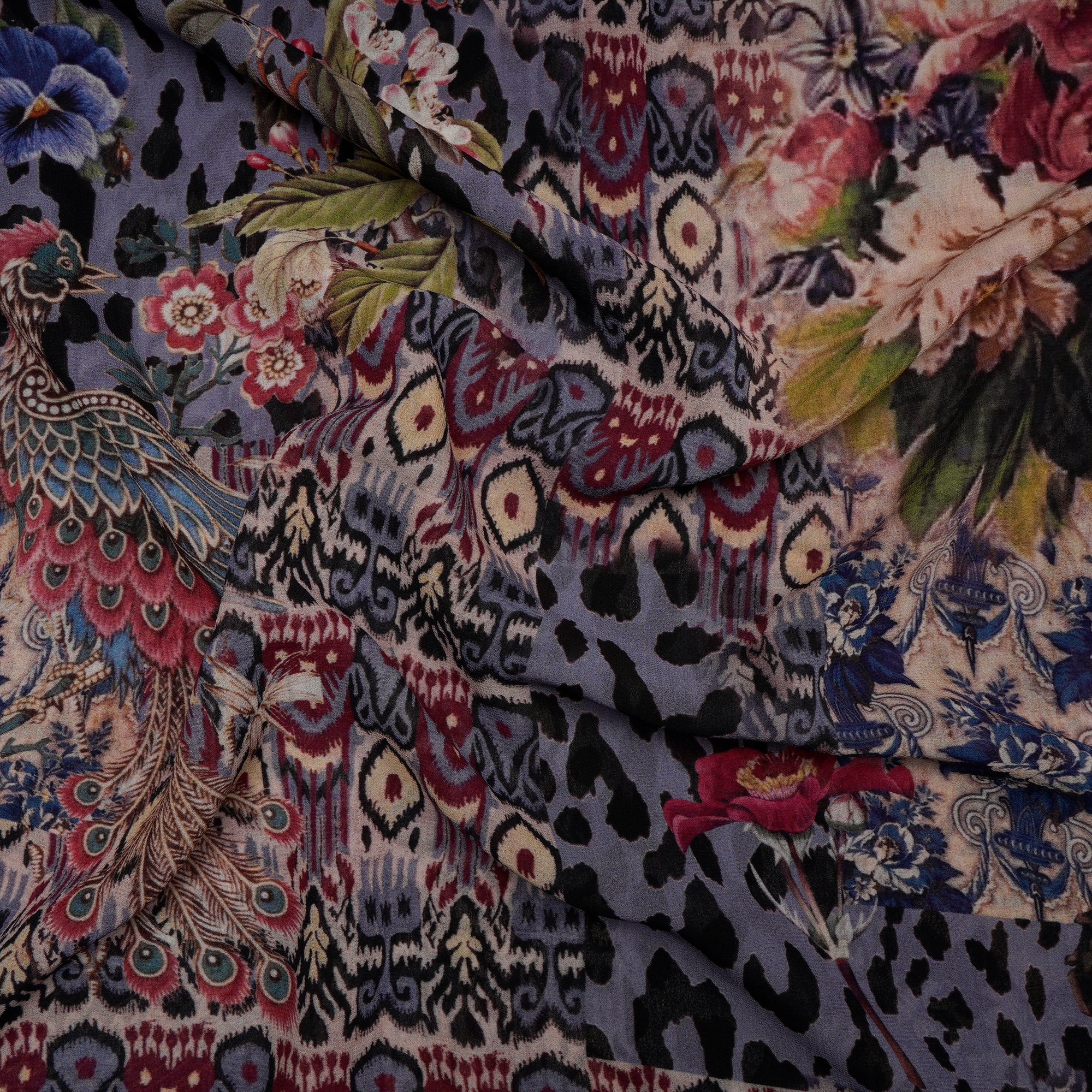 Multi Color Floral Pattern Digital Printed Georgette Silk Fabric