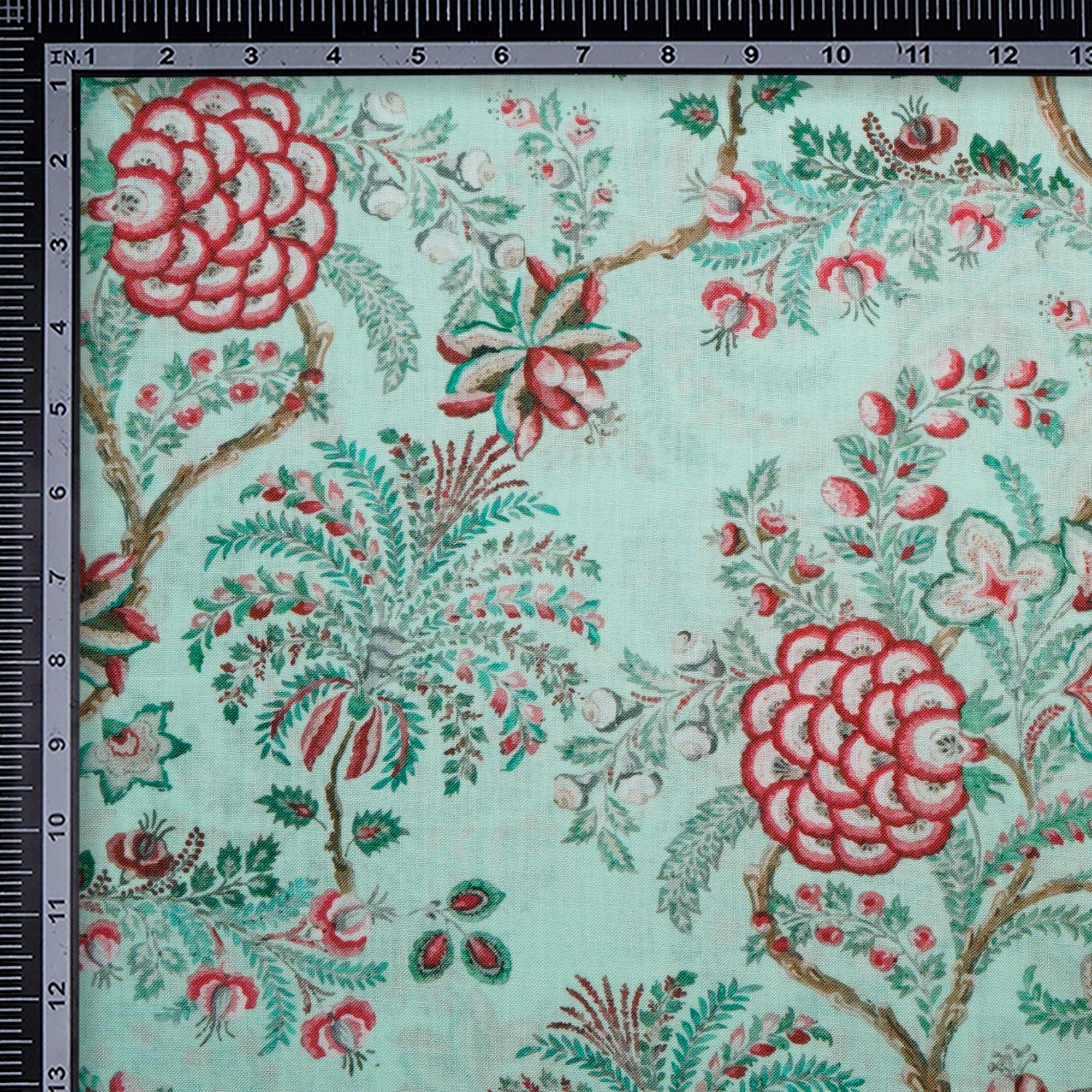 Aqua Glass Floral Pattern Digital Printed Polyester Linen Fabric