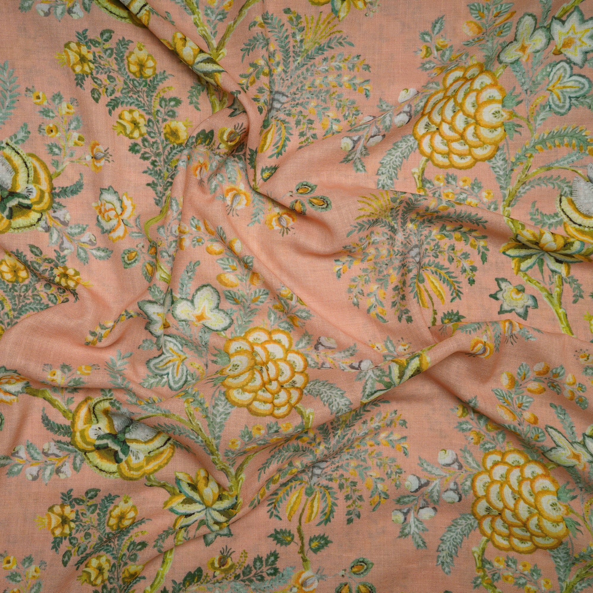 Coral Pink Floral Pattern Digital Printed Polyester Linen Fabric