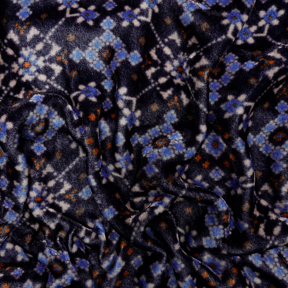 Black-Blue Color Digital Printed Silk Velvet Fabric