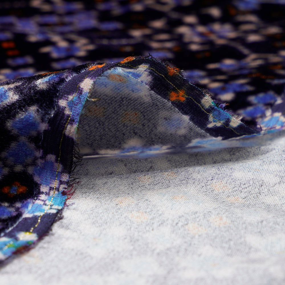 Black-Blue Color Digital Printed Silk Velvet Fabric