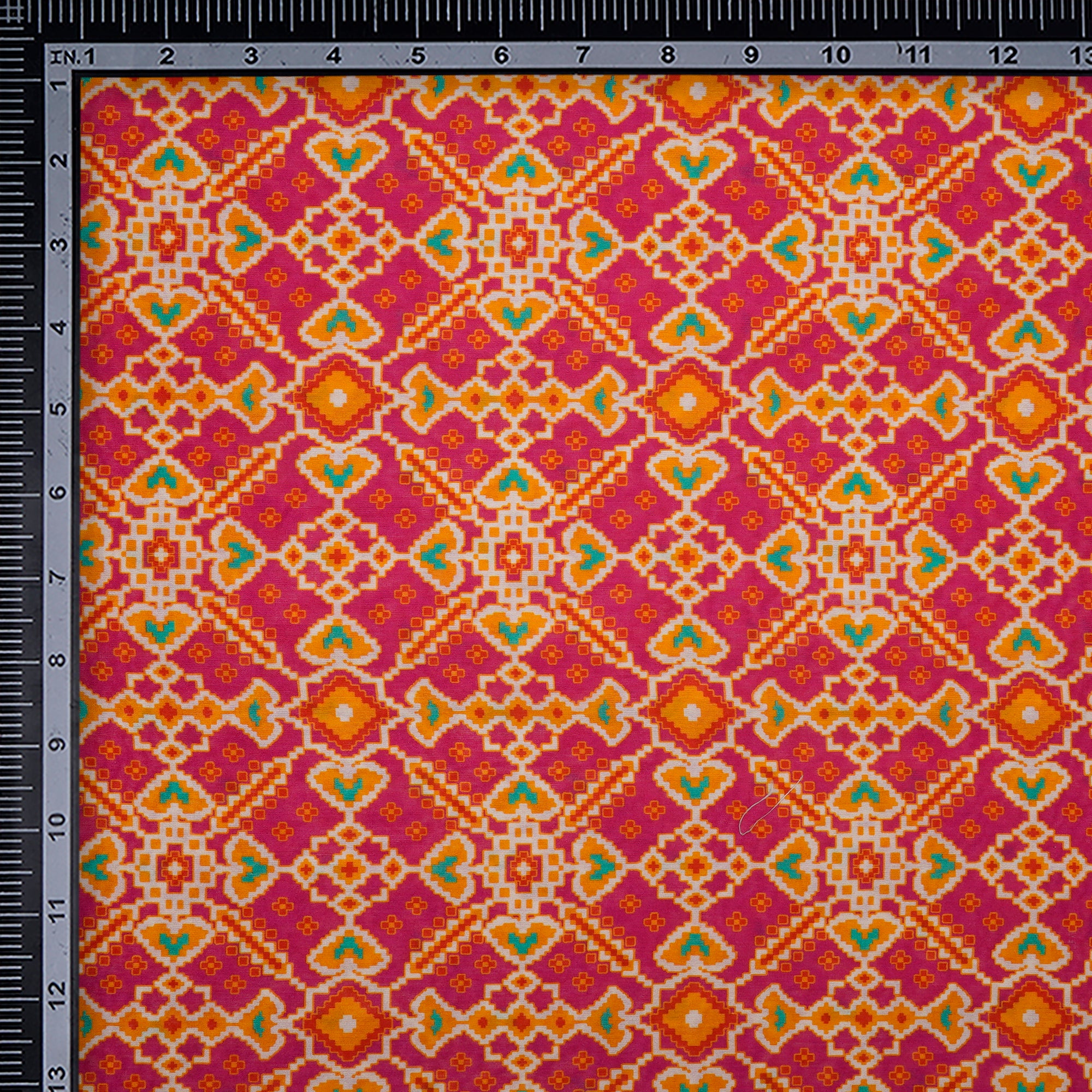 Pink-Yellow Patola Pattern Digital Printed Chanderi Fabric