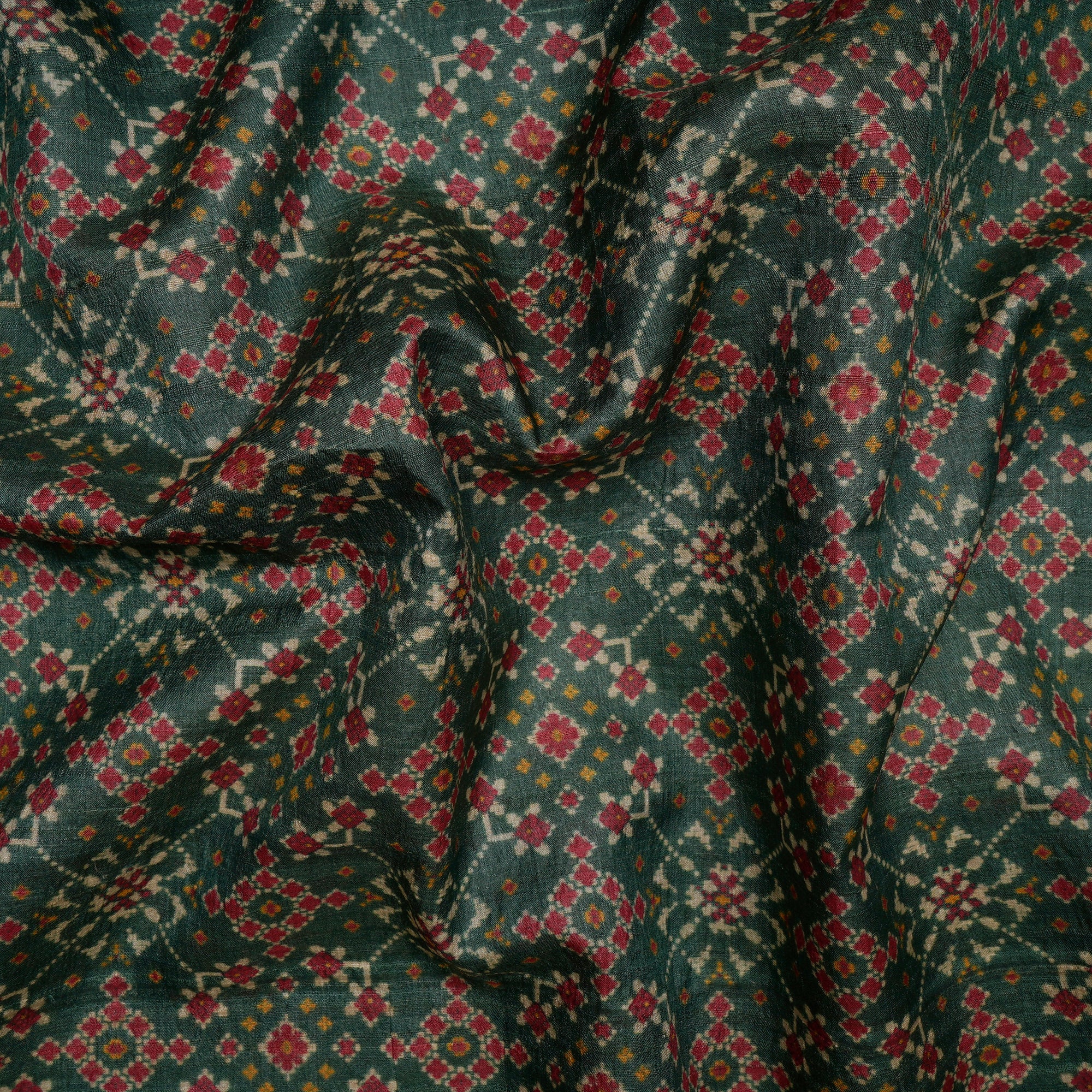 Eden Green Patola Pattern Digital Printed Tuusar Silk Fabric