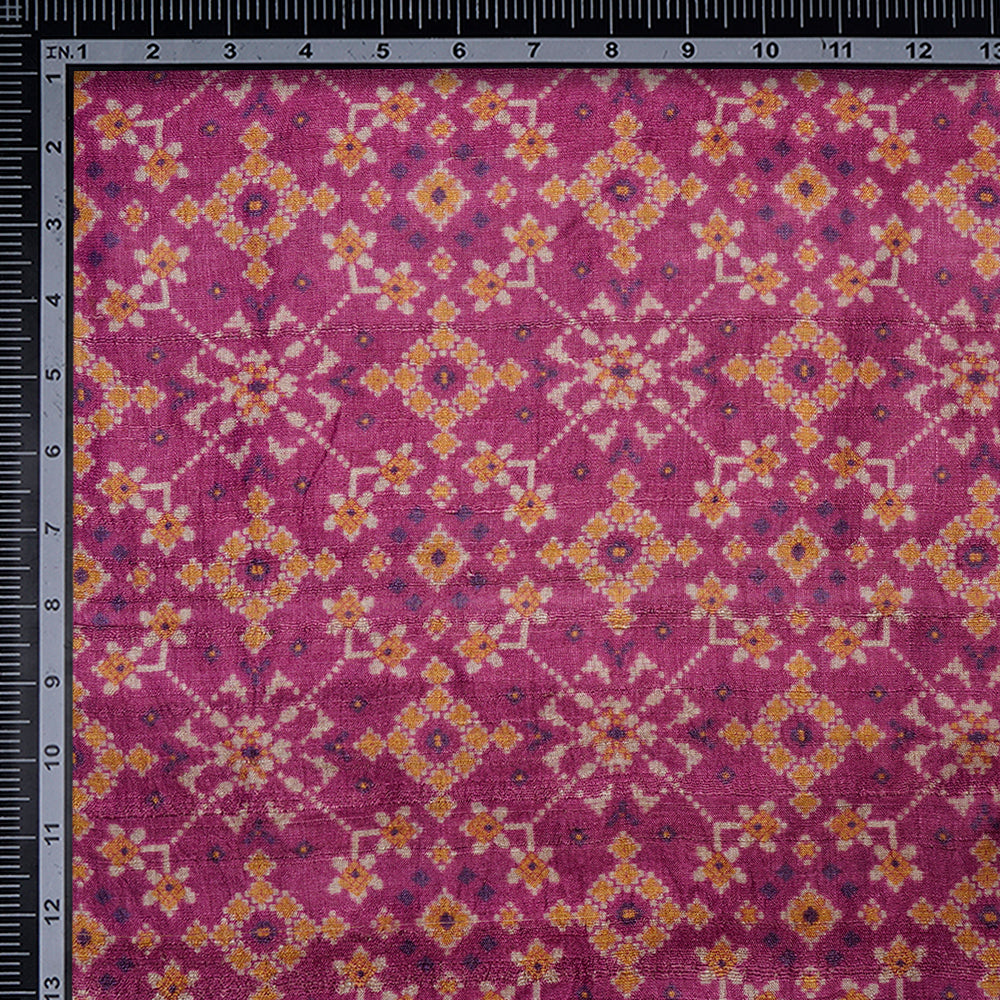 Pink Color Digital Printed Patola Pattern Tussar Silk Fabric