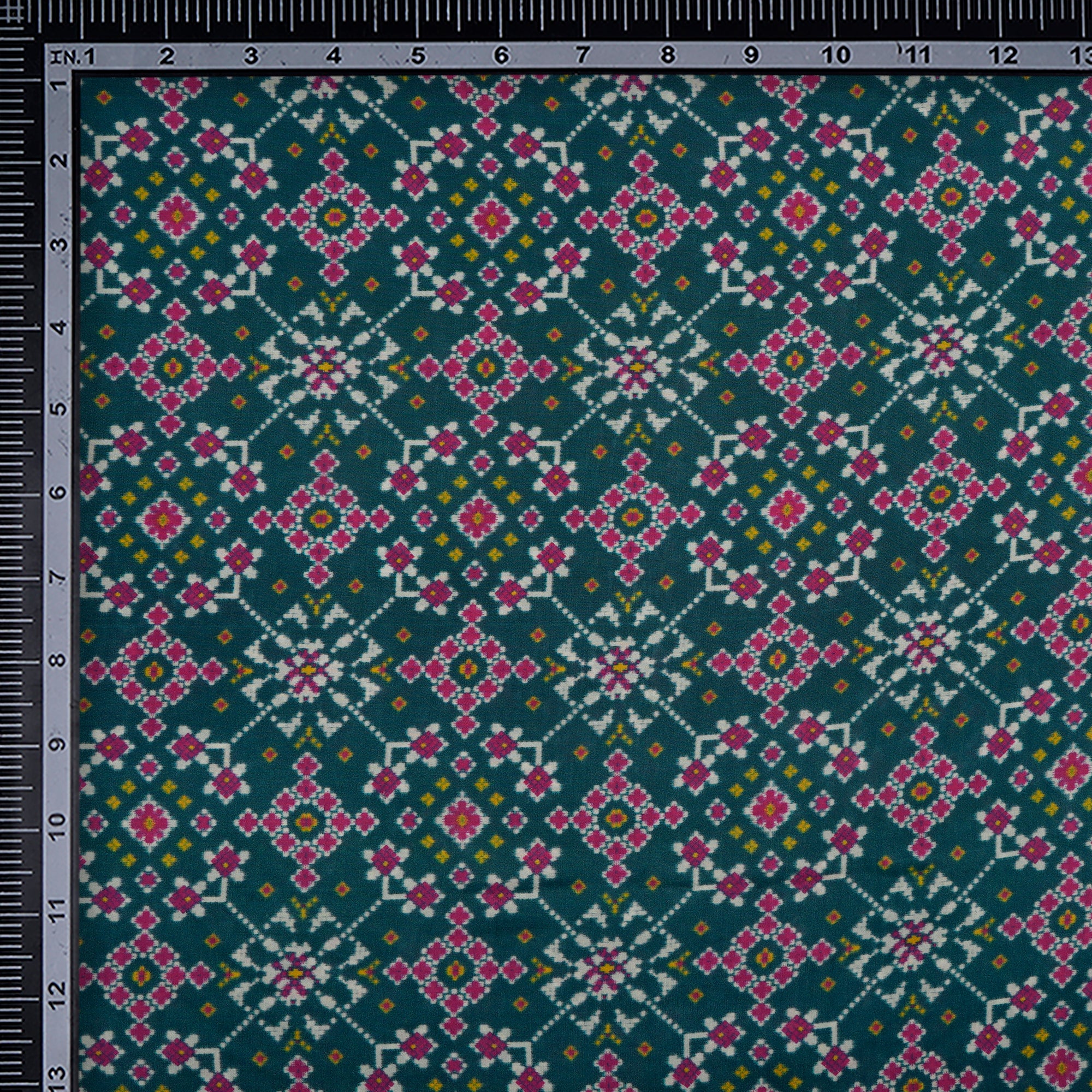 Green-Pink Patola Pattern Digital Printed Viscose Habutai Fabric