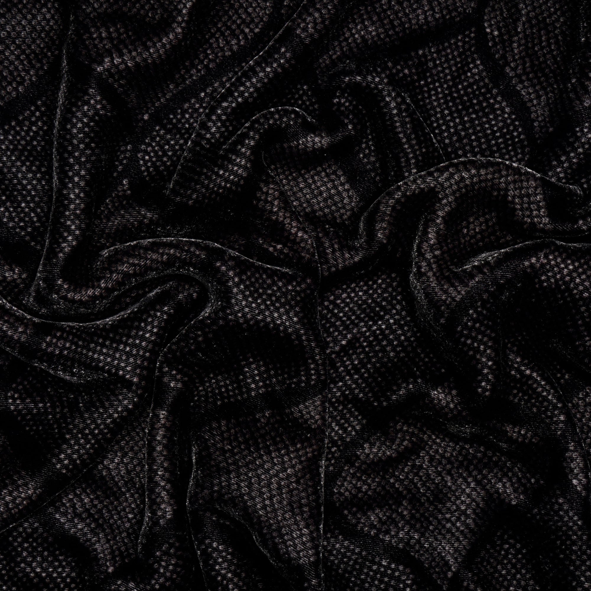 Black All Over Pattern Digital Printed Silk Velvet Fabric