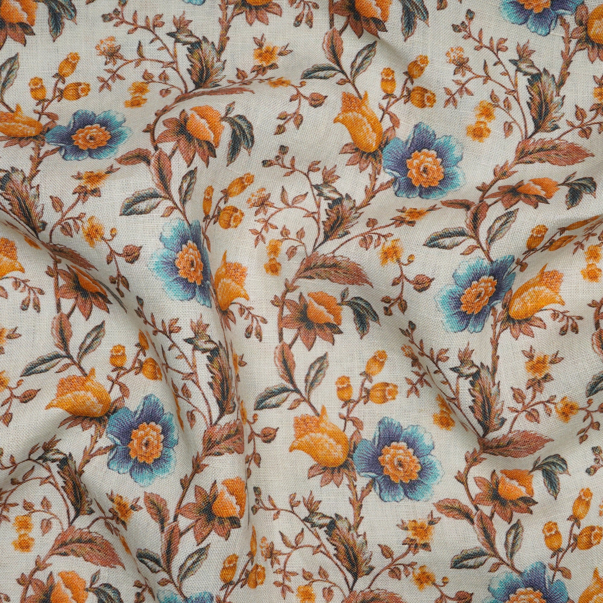 Multi Color Floral Pattern Digital Printed Fine Linen Fabric