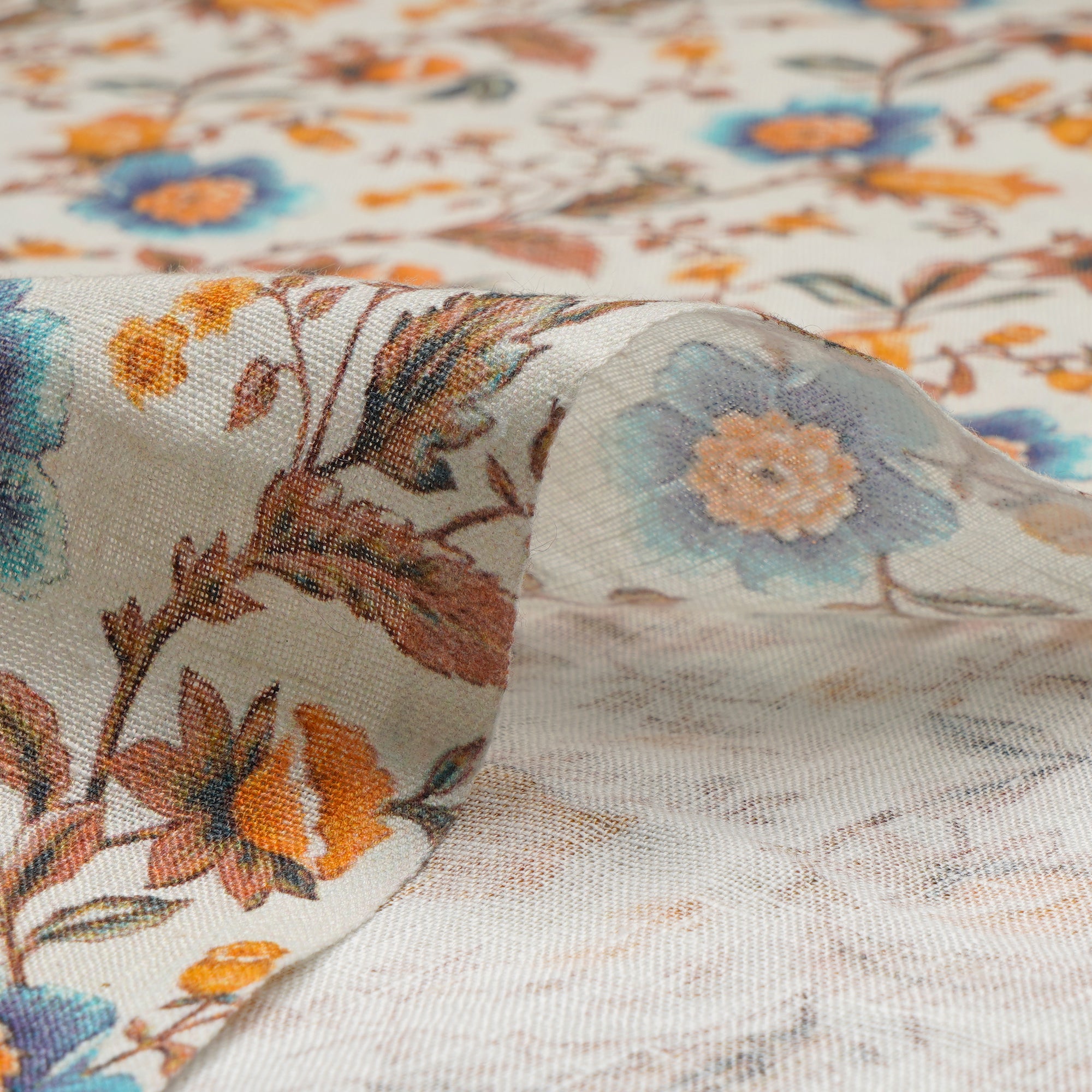 Multi Color Floral Pattern Digital Printed Fine Linen Fabric