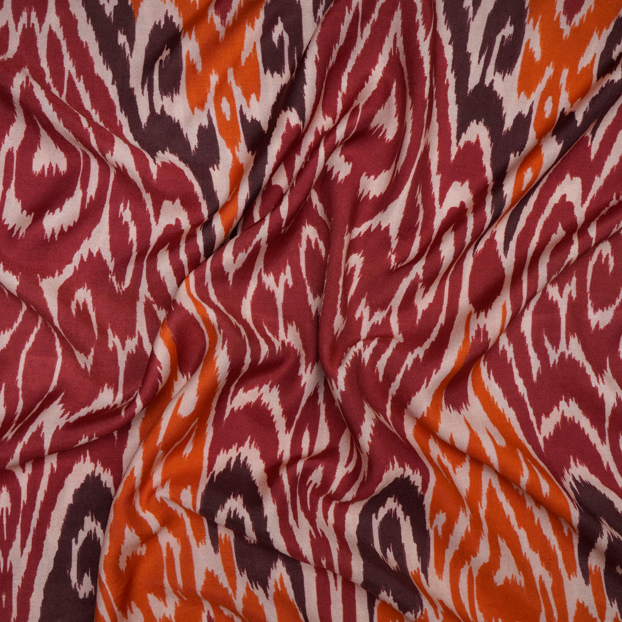 Orange-Red Ikat Pattern Digital Printed Bemberg Muslin Fabric