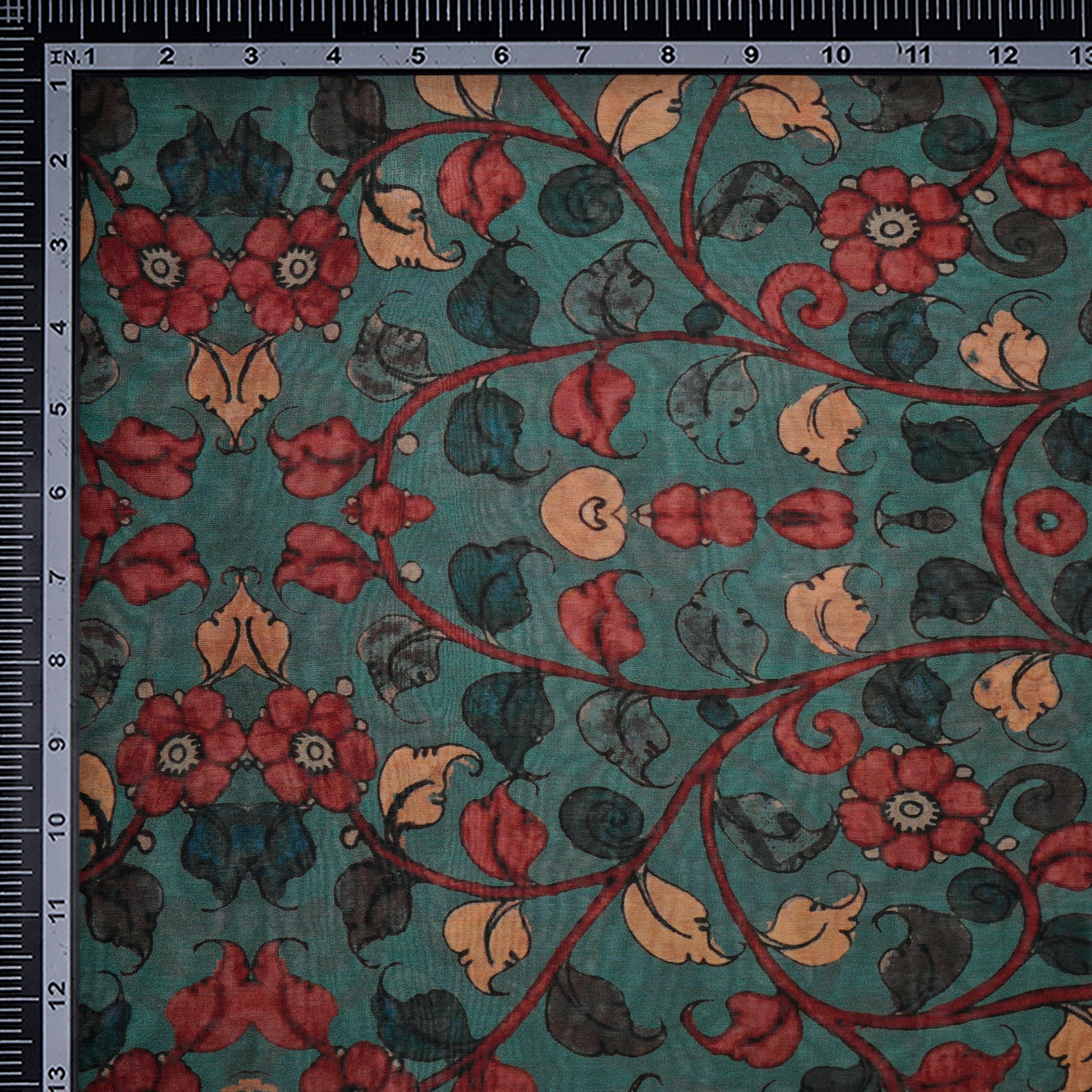 Silver Pine Kalamkari Pattern Digital Printed Pure Chanderi Fabric