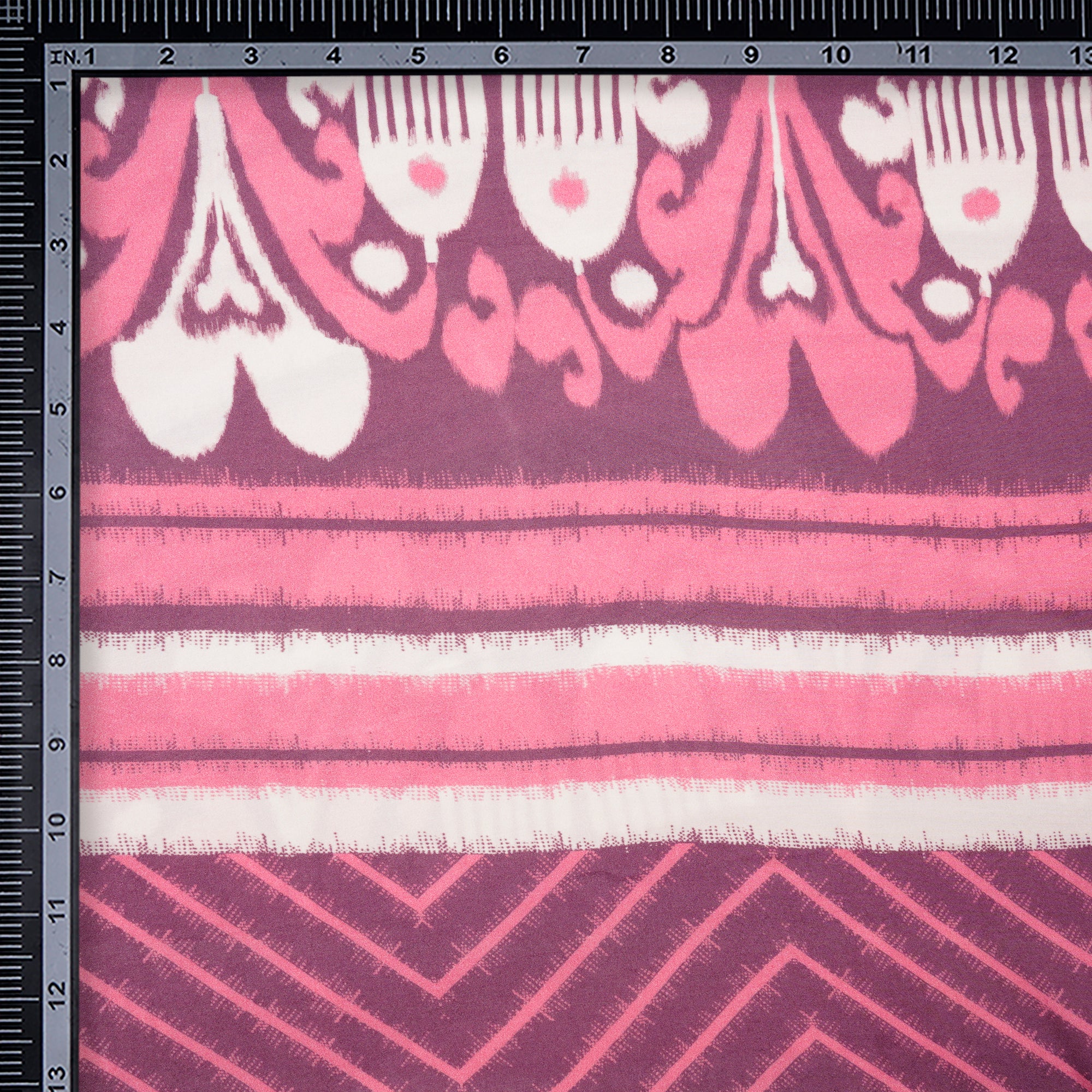 Off White-Purple Ikat Pattern Digital Pattern Bemberg Muslin Fabric