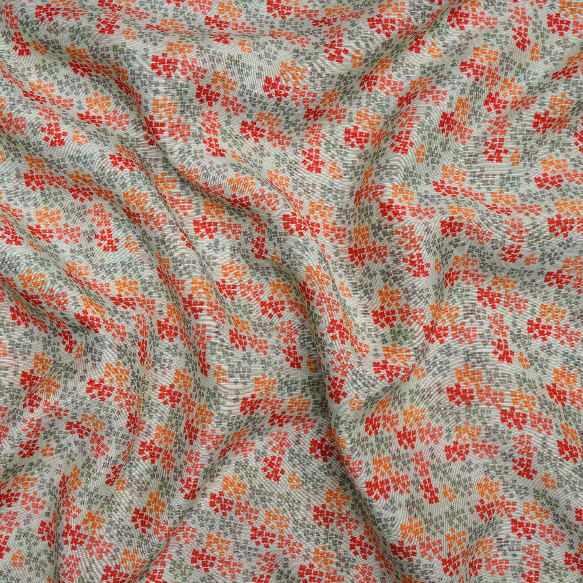 Multi Color Floral Pattern Digital Printed Bemberg Linen Fabric