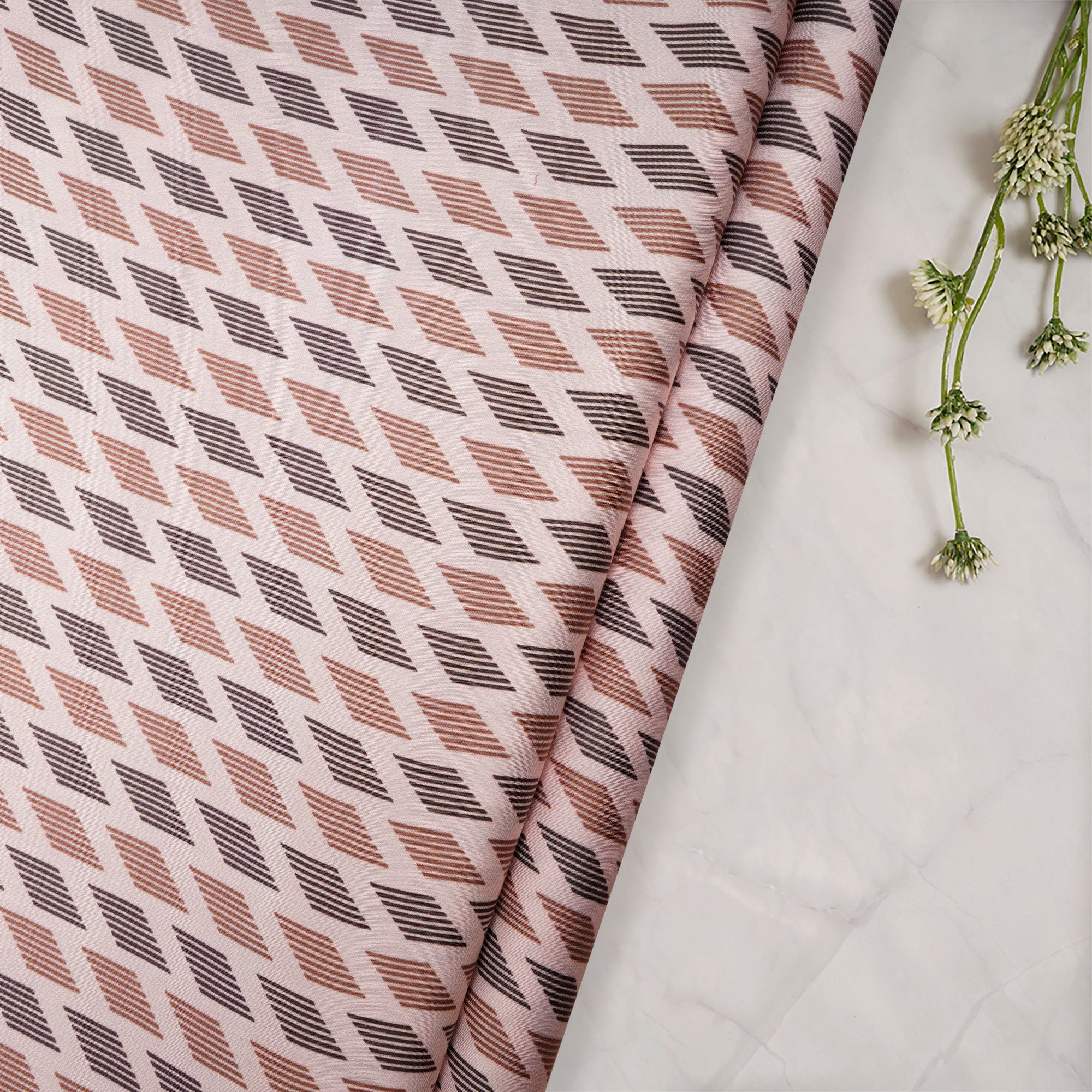 Powder Pink Geometric Pattern Digital Pattern Maple Silk Fabric