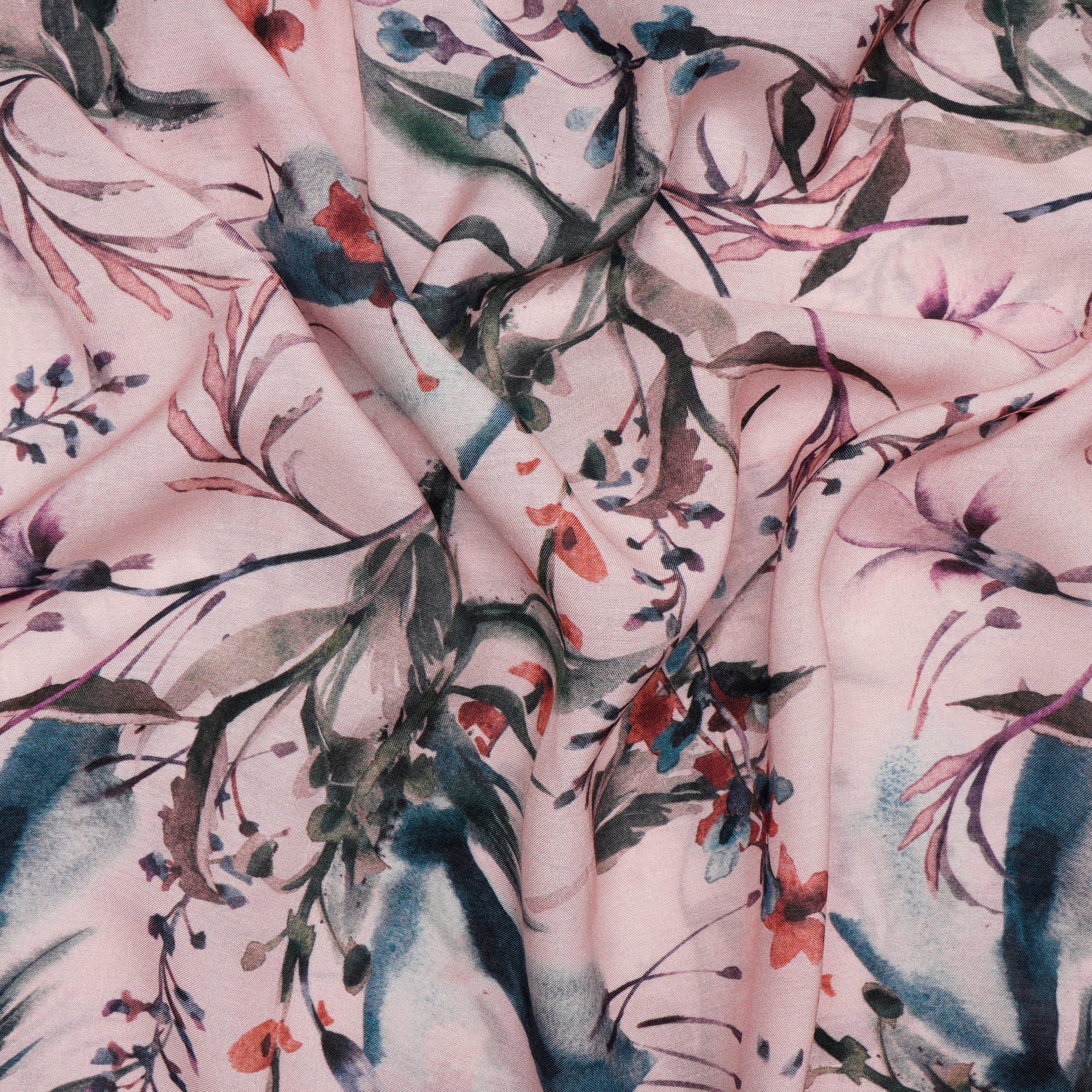 Blush Pink Color Digital Printed Bemberg Modal Fabric
