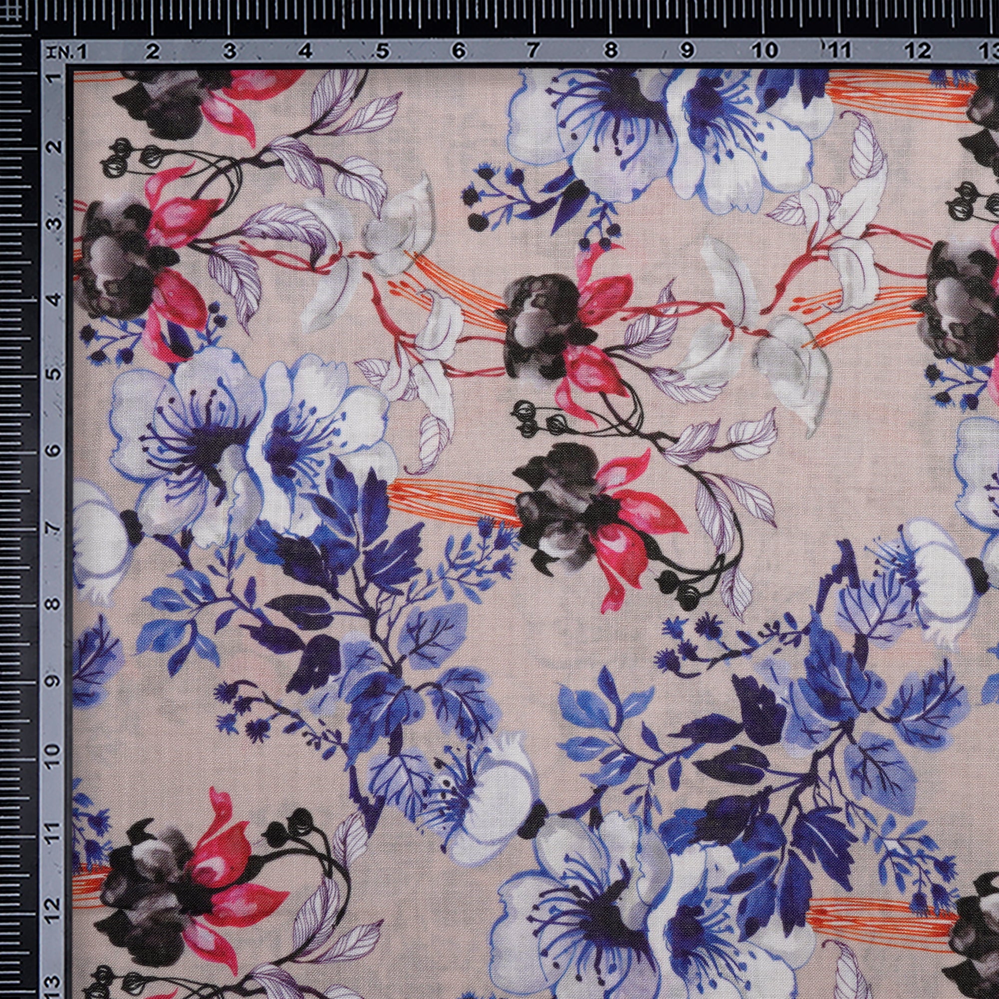 Multi Color Floral Pattern Digital Printed Polyester Linen Fabric
