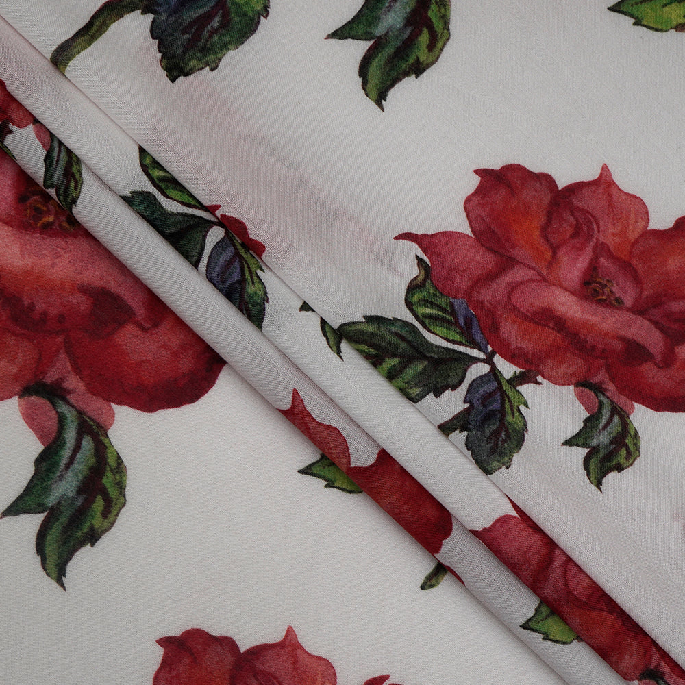 White-Red Color Digital Printed Bemberg Modal Fabric