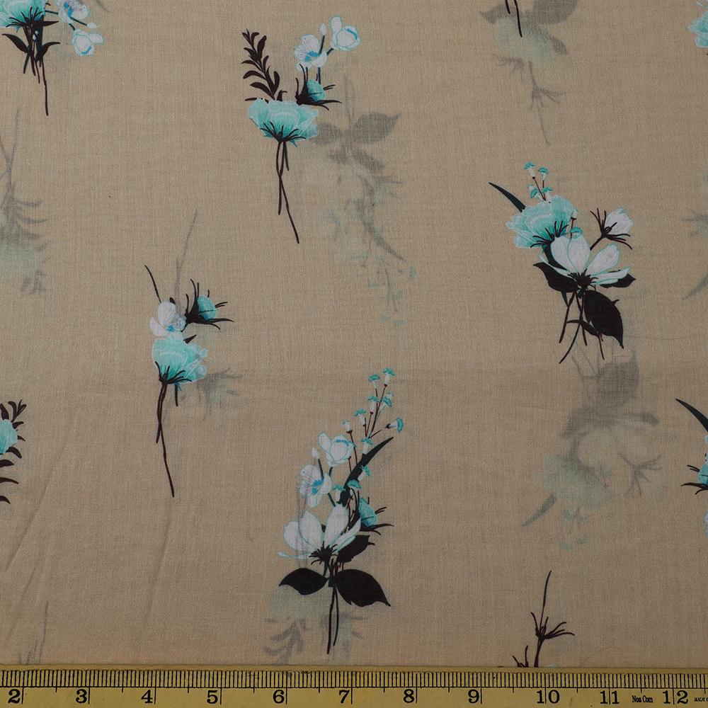 Buff Color Digital Printed Cotton Voile Fabric