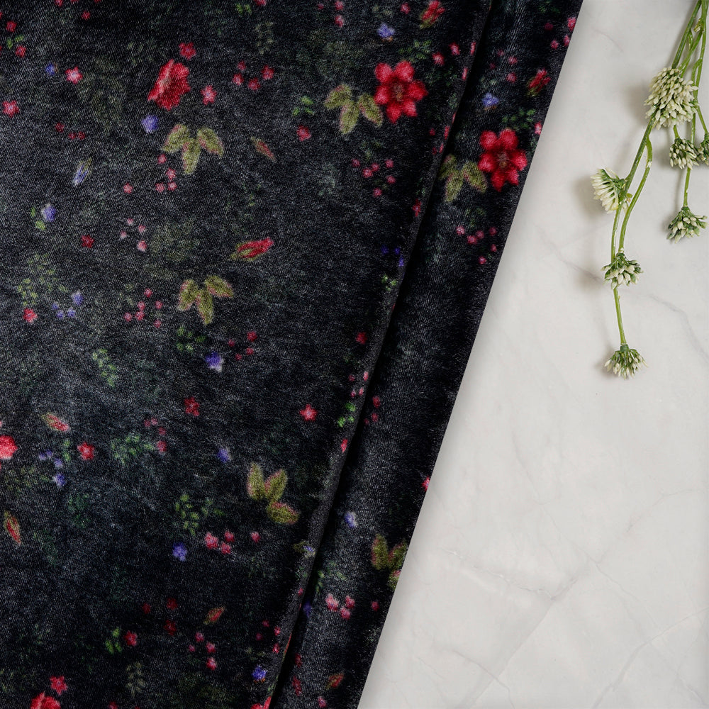 Black Color Digital Printed Silk Velvet Fabric