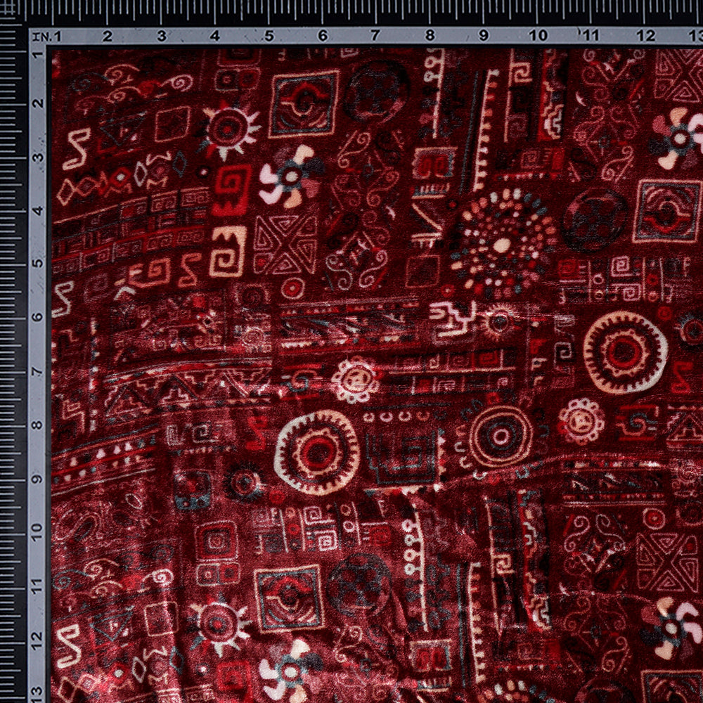 Brown Color Digital Printed Silk Velvet Fabric