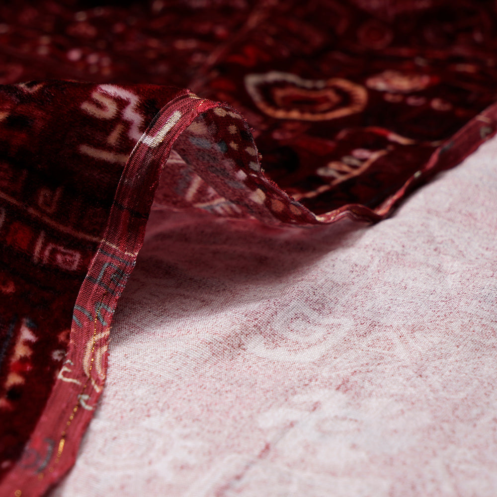 Brown Color Digital Printed Silk Velvet Fabric