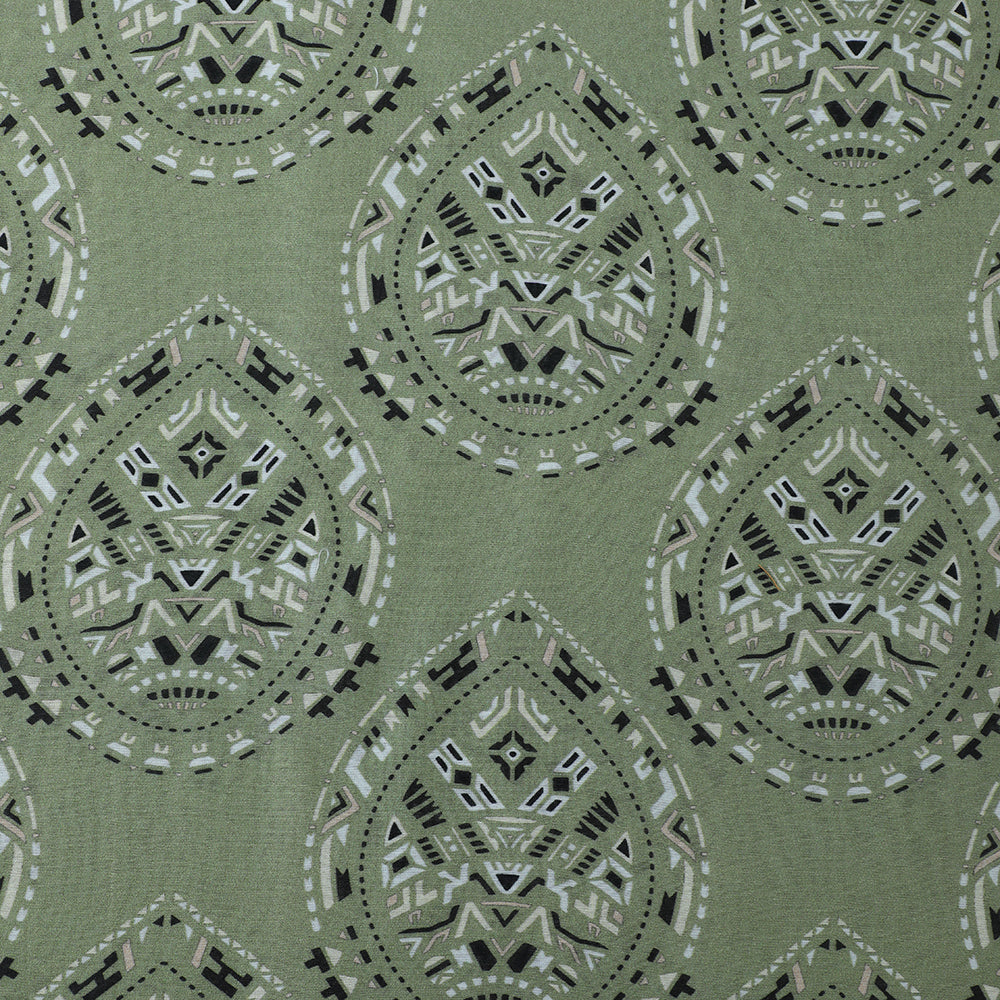 Camouflage Green Color Digital Printed Pure Chanderi Fabric