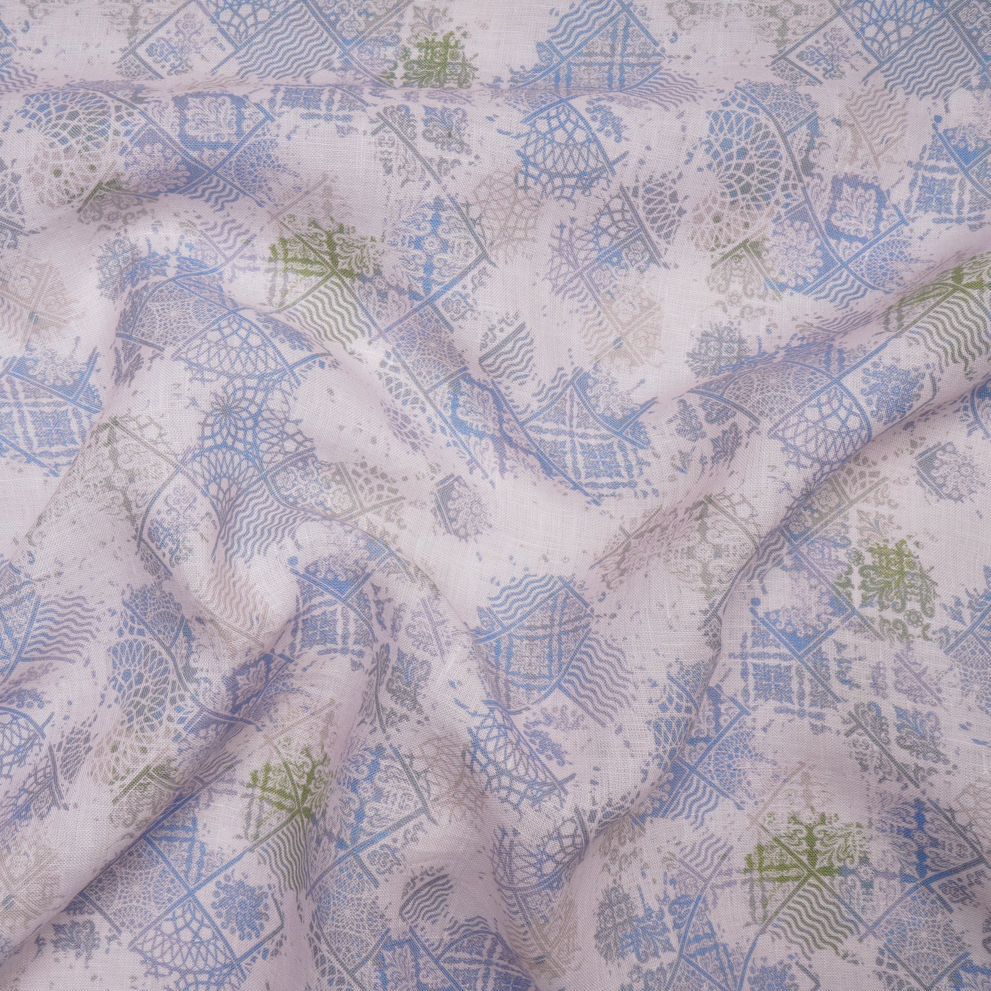 Blue Color Printed Linen Fabric