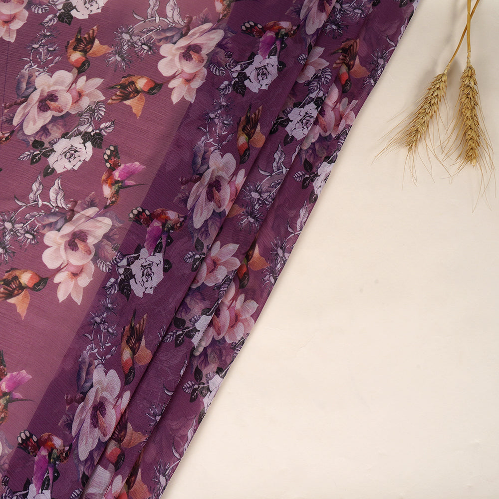 Purple Color Digital Printed Bemberg Chiffon Fabric