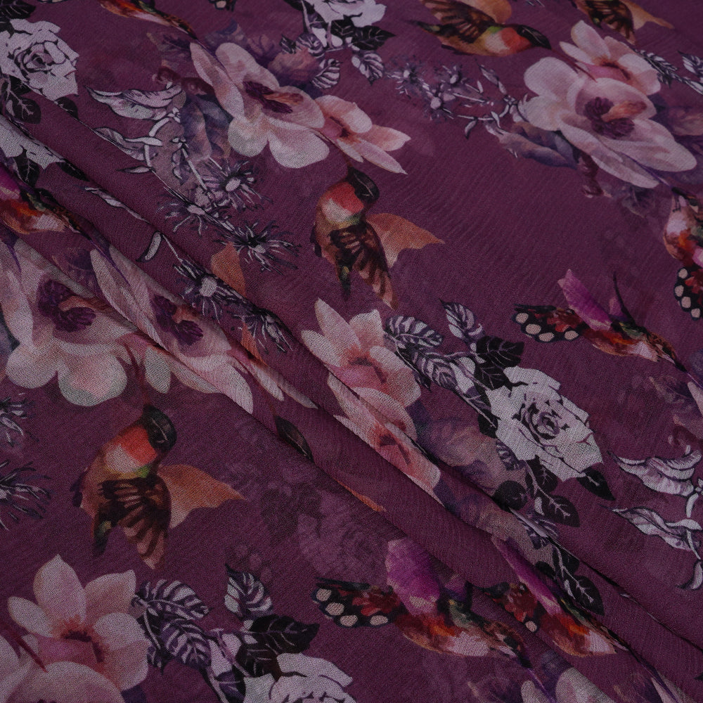 Purple Color Digital Printed Bemberg Chiffon Fabric