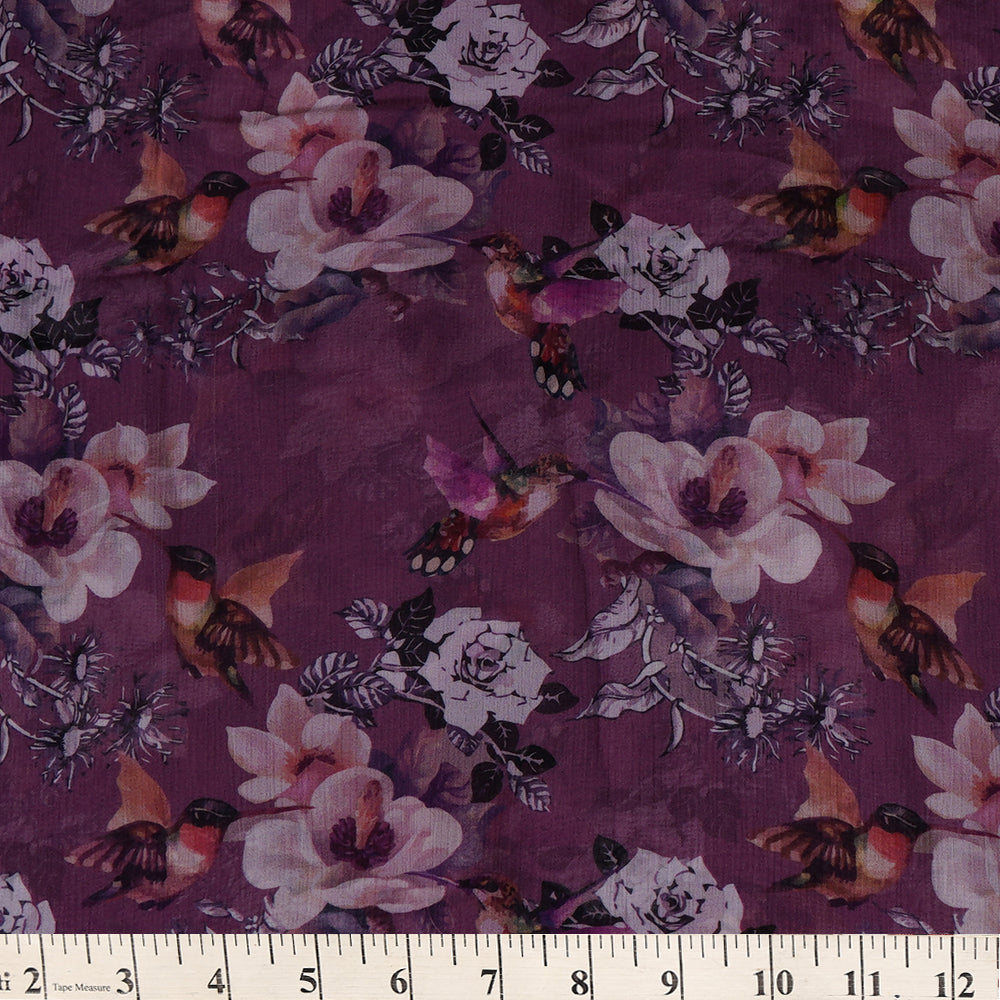 Purple Color Digital Printed Bemberg Chiffon Fabric