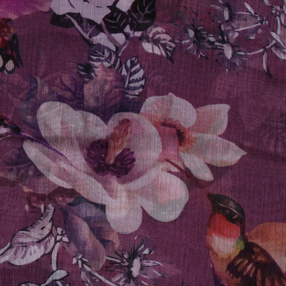 Purple Color Digital Printed Bemberg Chiffon Fabric