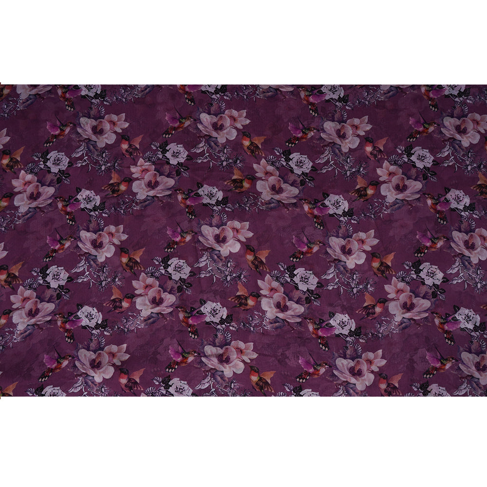 Purple Color Digital Printed Bemberg Chiffon Fabric