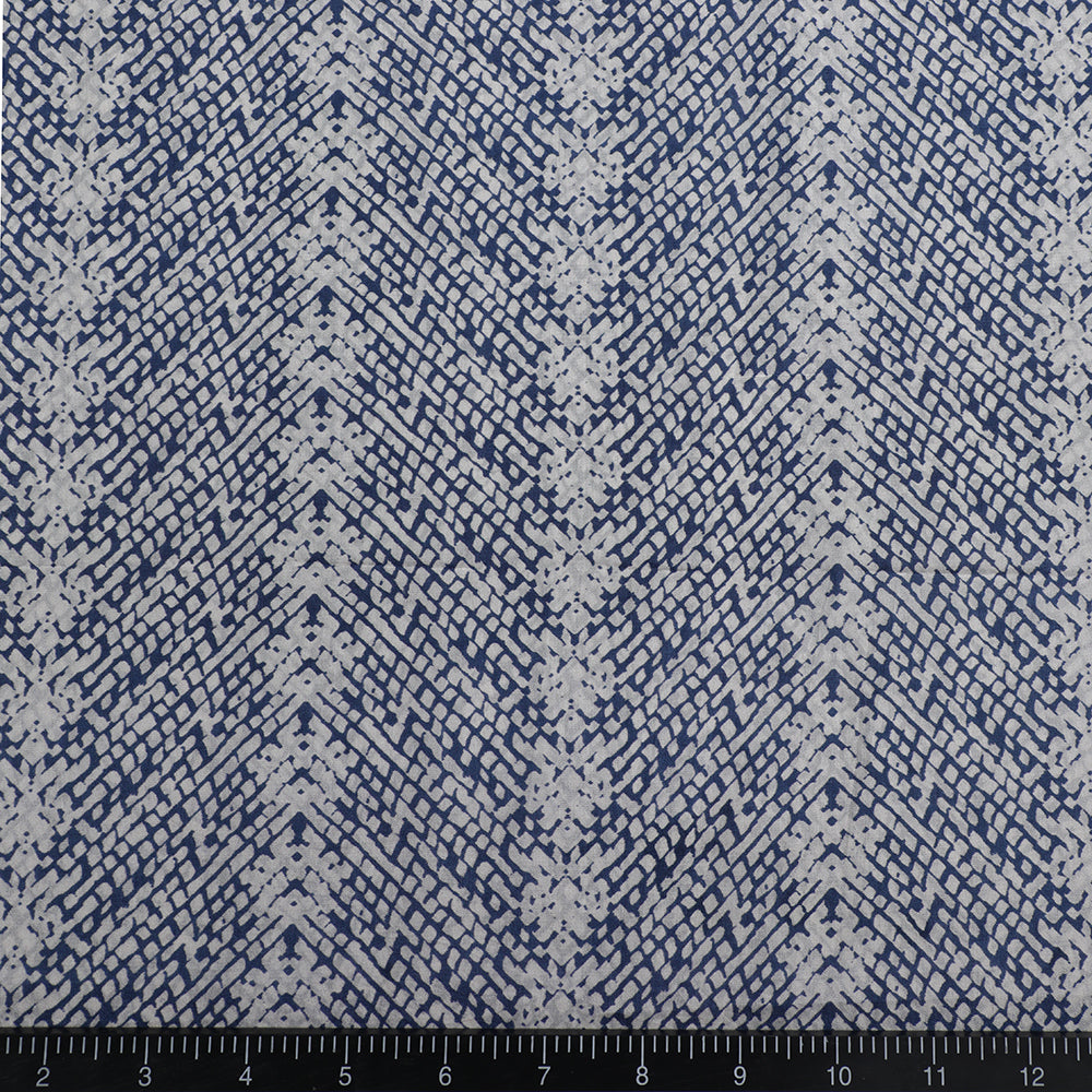 Blue-Off White color Digital Printed Plain Silk Fabric