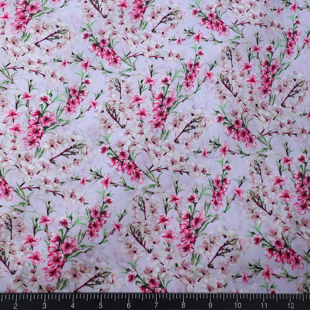 Pink Color Digital Printed Bemberg Satin Fabric