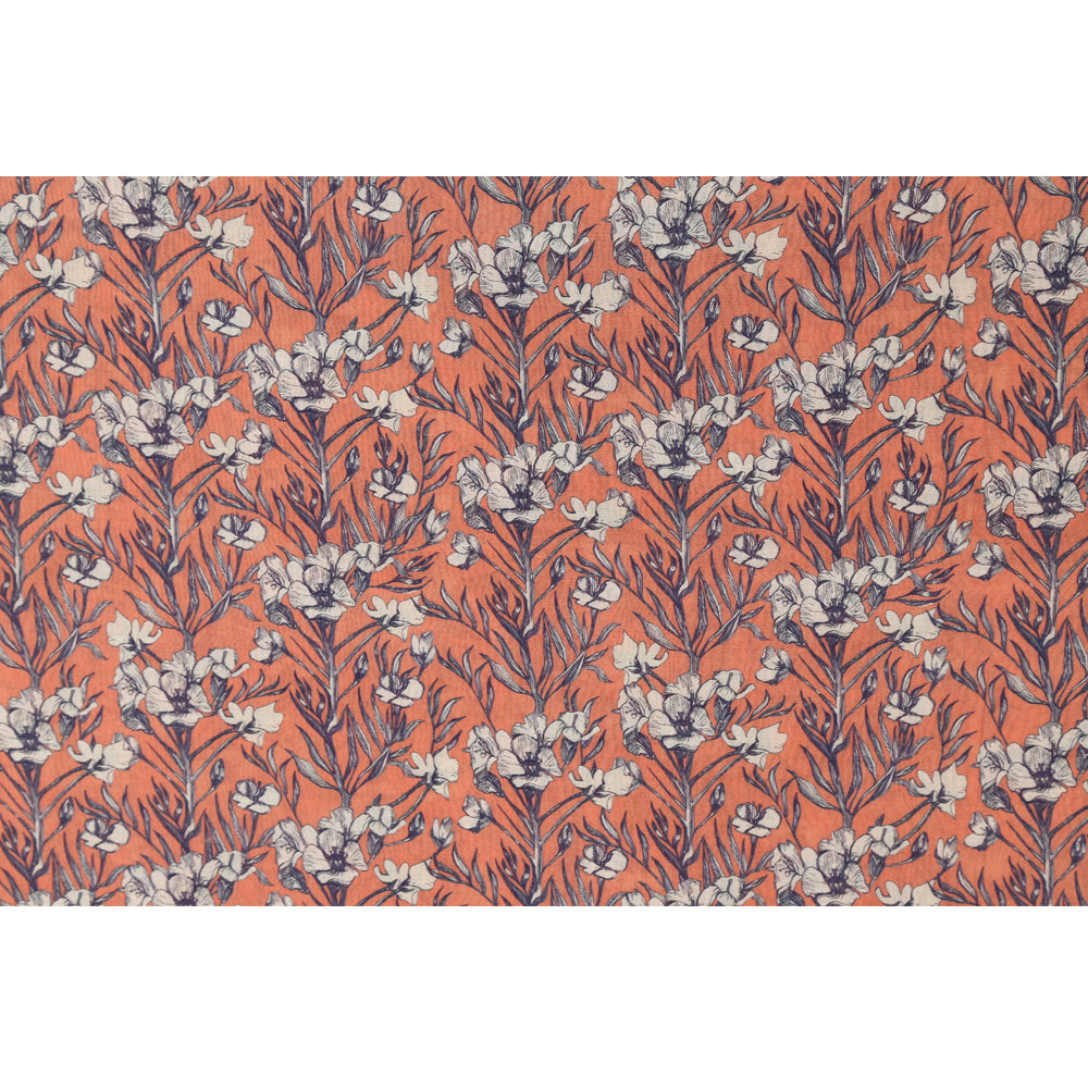 Coral Color Digital Printed Pure Chanderi Fabric
