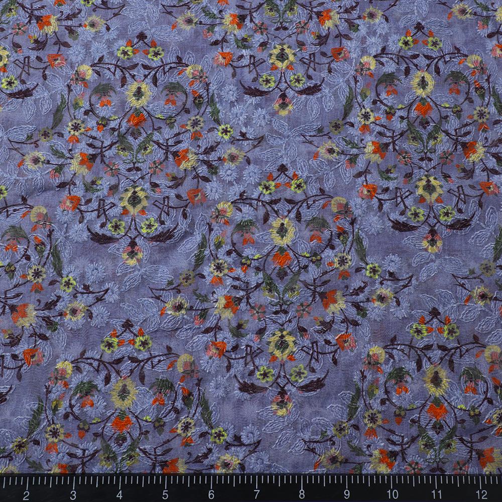 Light Purple-Yellow Color Digital Printed Embroidered Pure Chanderi Fabric
