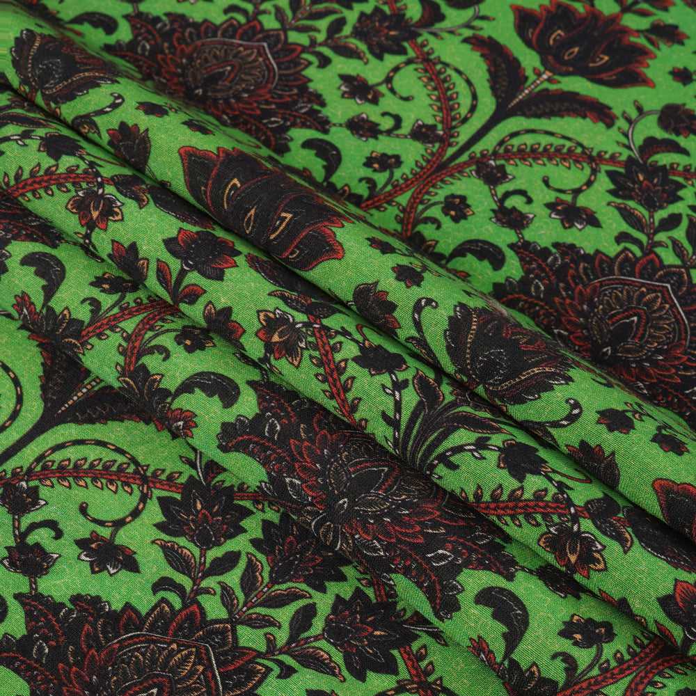 Green Color Digital Printed Chanderi Fabric