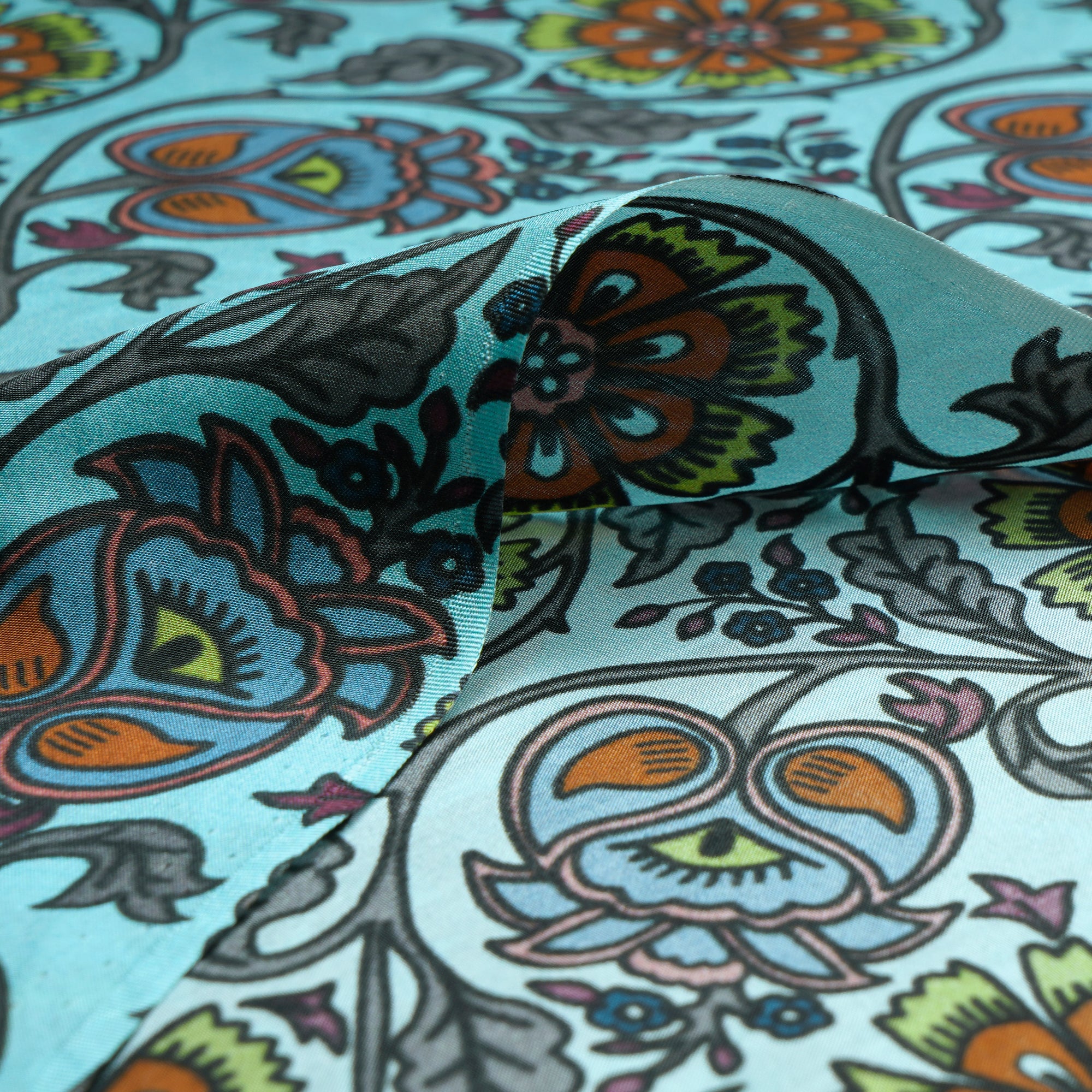 Multi Color Floral Pattern Digital Printed Silk Cotton Fabric