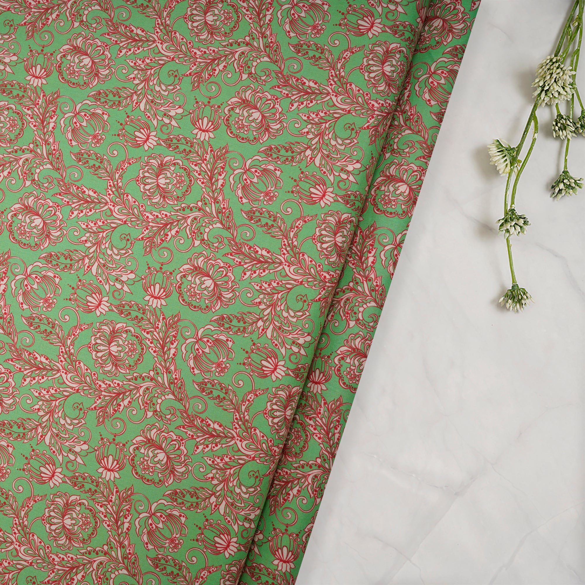 Aquamarine Green Color Digital Printed Cotton Tana Lawn Fabric