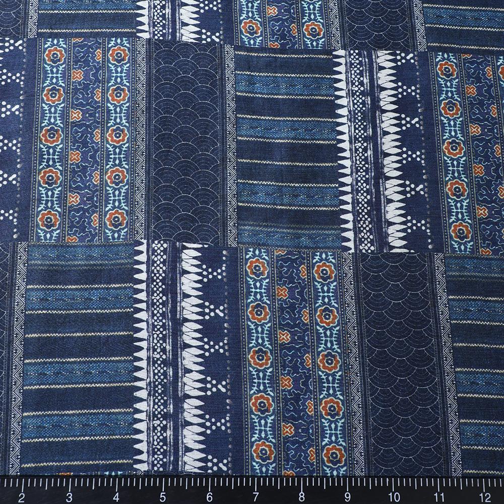 Flint Stone Blue Color Digital Printed Muga Georgette Silk Fabric