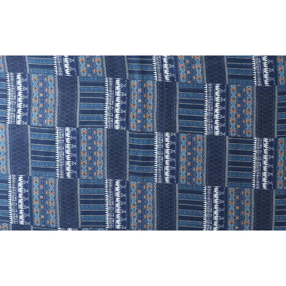 Flint Stone Blue Color Digital Printed Muga Georgette Silk Fabric