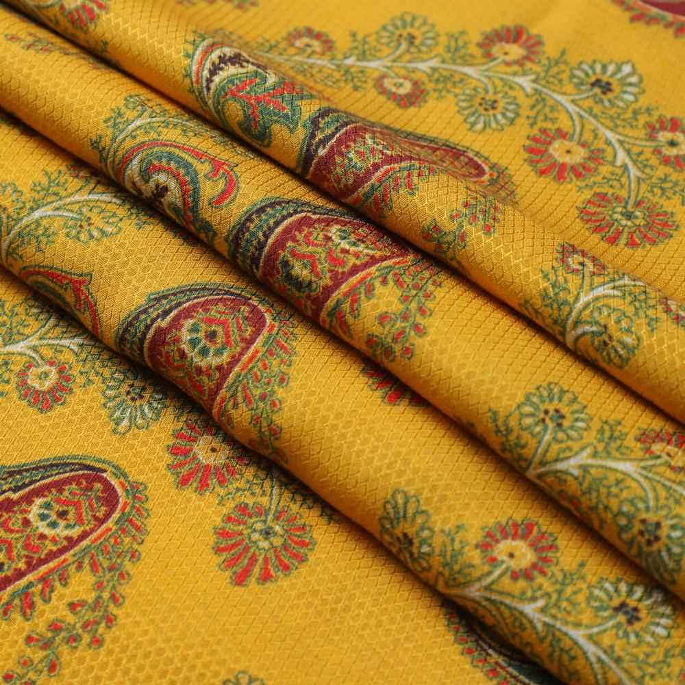 Yellow Color Digital Printed Modal Dobby Fabric